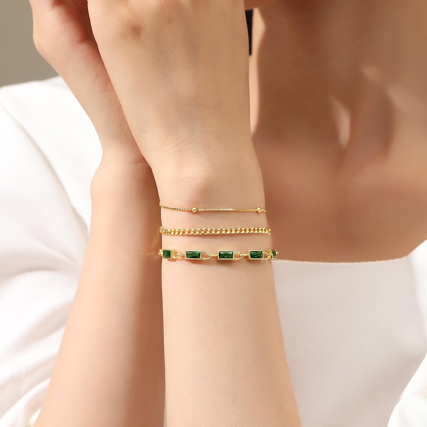 18K Gold Plated Birthstone Bracelet for Women - Dainty Stackable Paperclip Chain Jewelry Set, Perfect Valentine's Day Gift for Her | Ideal for Everyday Wear, Special Occasions & Layered Bracelet Styling