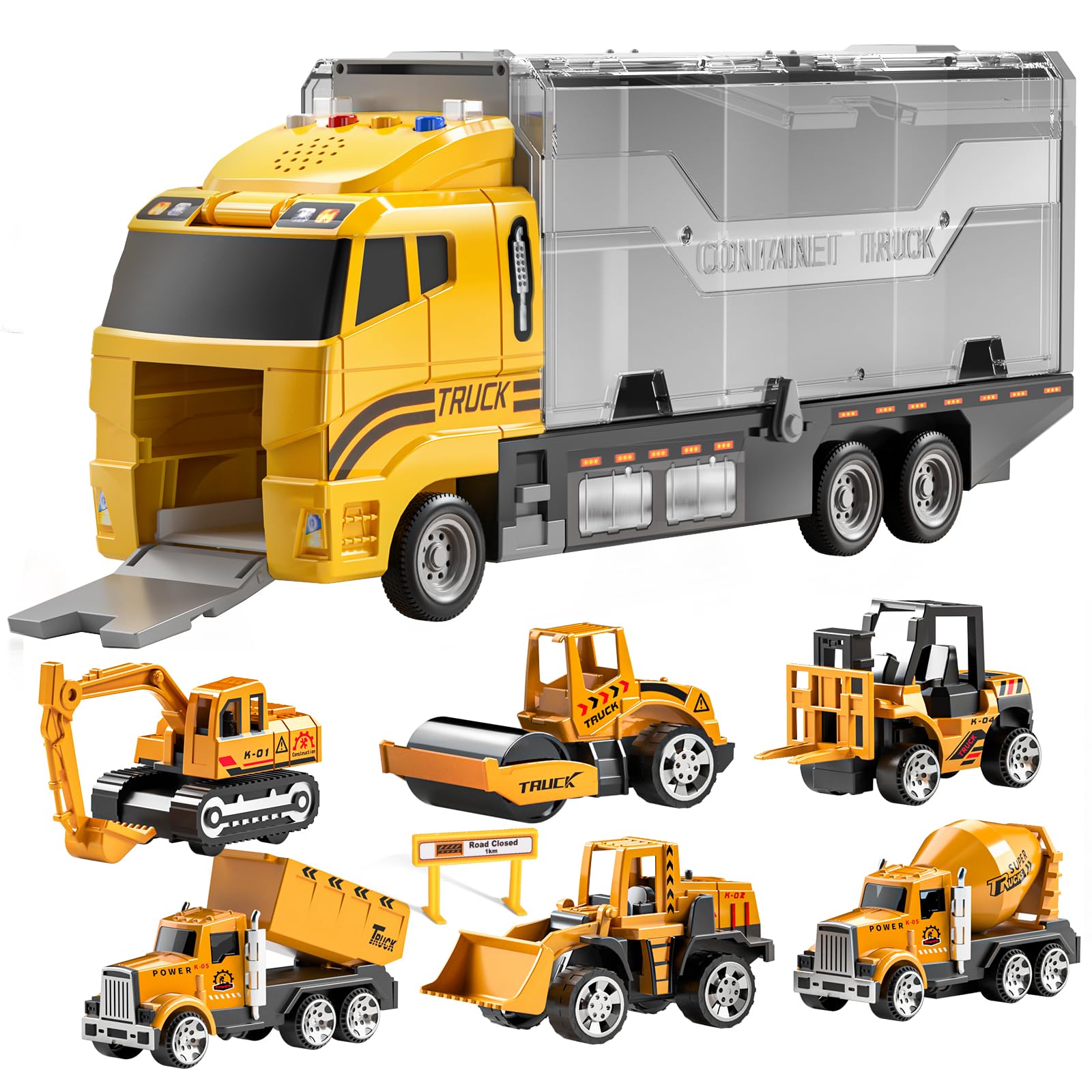 TEMI Die-Cast Construction Toy Car Carrier Set with Play Mat - Alloy Metal Truck Toys for Toddlers & Kids Ages 3-9 (Boys & Girls) | Perfect for Pretend Play, Birthday Gifts & Early Learning Activities
