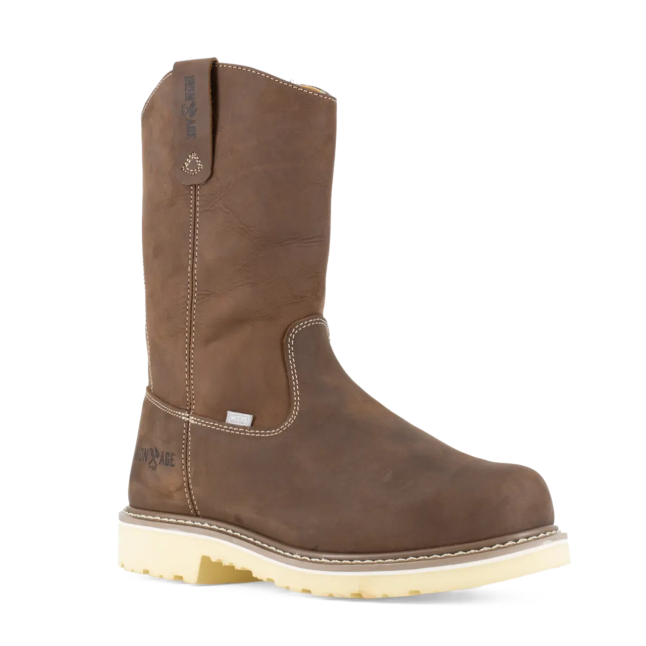 Composite Toe Work Boots for Men - 11 Inch Pull-On Safety Boots with Met Guard, Brown - Ideal for Construction, Warehouse & Industrial Work