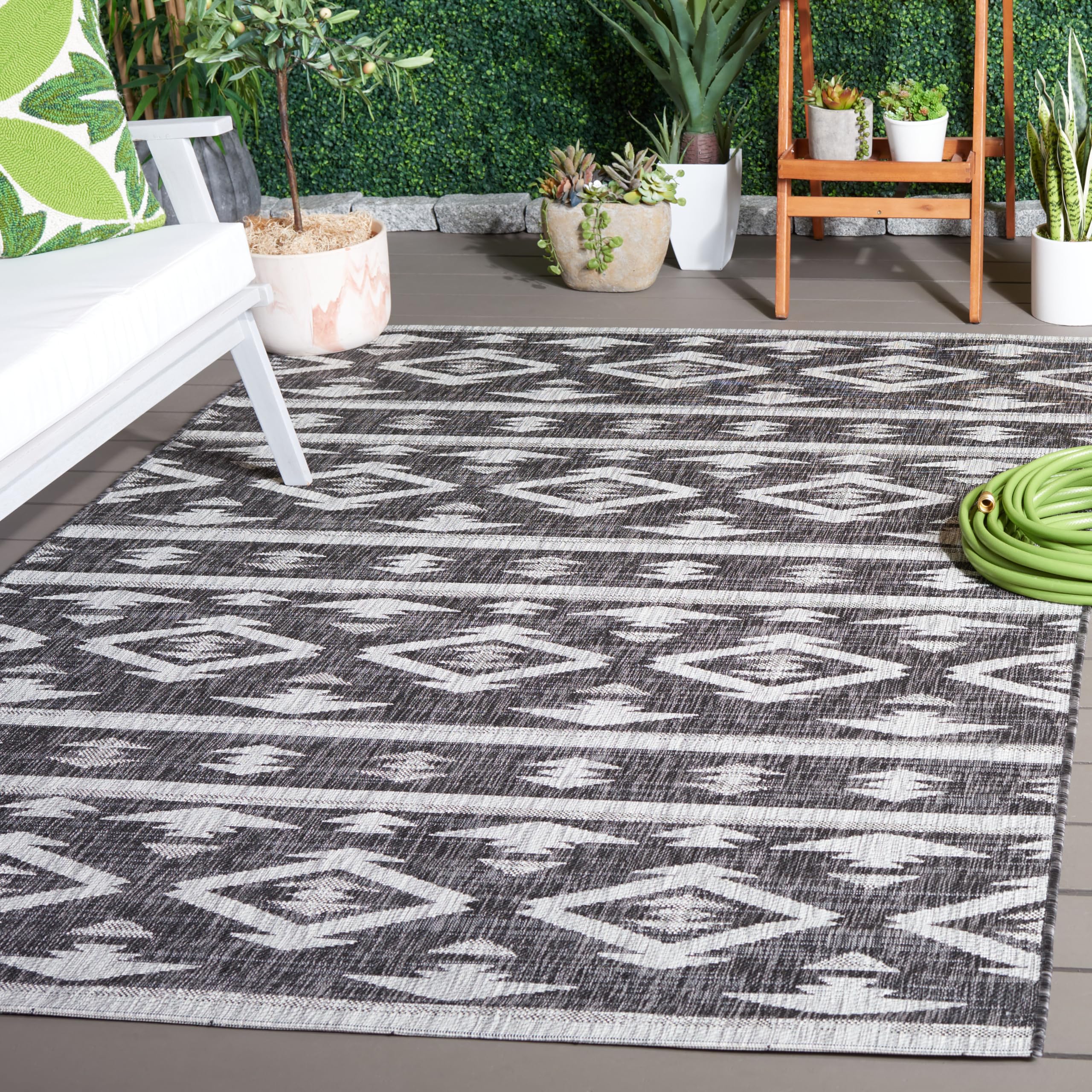 SAFAVIEH Courtyard Collection 9' x 12' Black & Grey Indoor Outdoor Rug - Waterproof, Easy Clean, Non-Slip - Perfect for Patio, Backyard, Mudroom, Deck & High Traffic Areas
