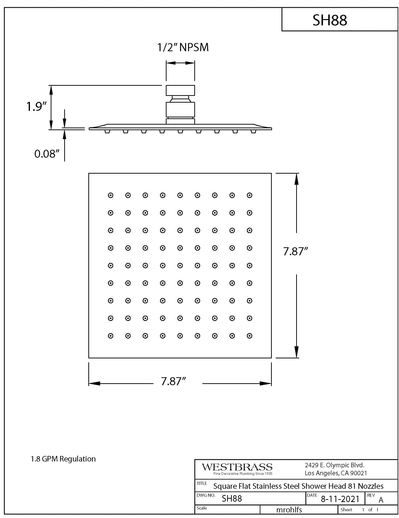 Westbrass SHS88-12 8 Inch Square Thin High Pressure Rainfall Shower Head in Oil Rubbed Bronze - Perfect for Modern Bathrooms & Spa-Like Shower Experience