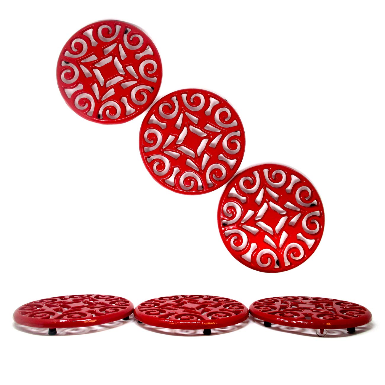 Premium 7.5 Inch Cast Iron Sun Trivet Set of 3 - Heat Resistant Decorative Hot Plate Holder with Non-Slip Rubber Feet for Kitchen, Dining Table, and Outdoor BBQ Use