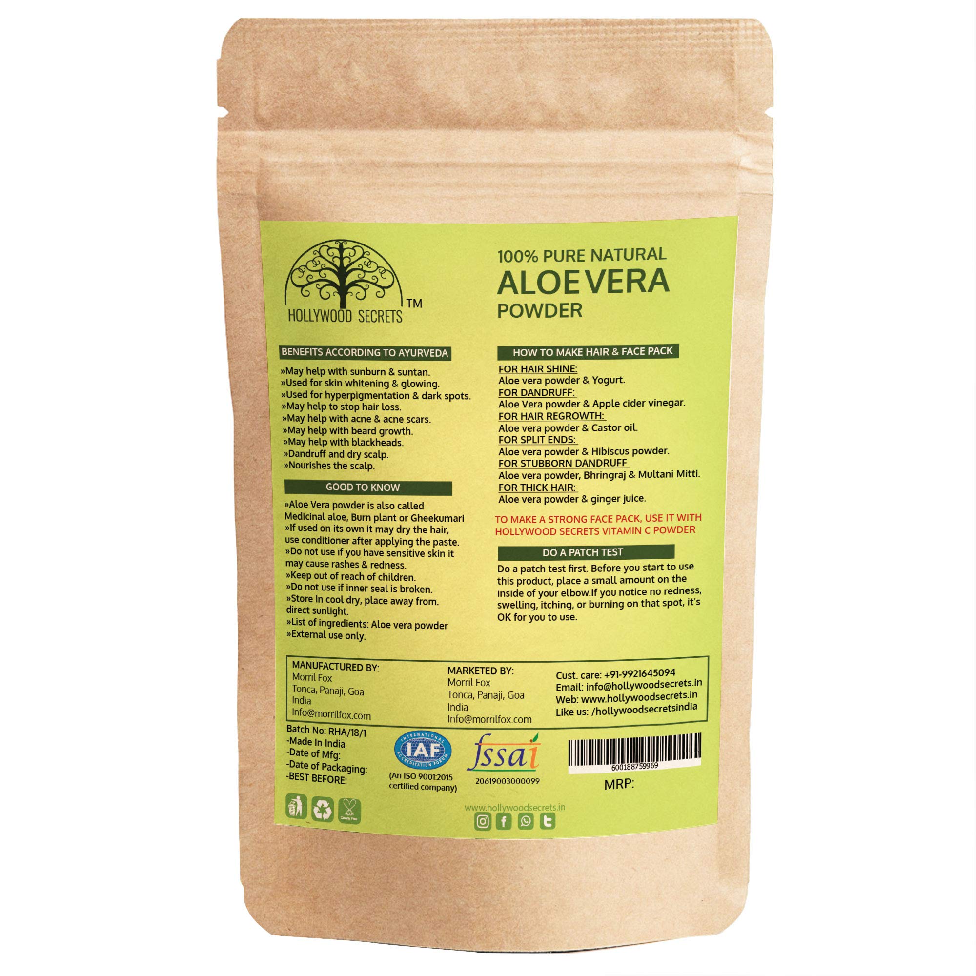 100% Organic Aloe Vera Powder for Skin & Hair Care | Anti-Hairfall & Oil Control Treatment | Hollywood Secrets Beauty Solution | Face Mask & Hair Growth Scenarios