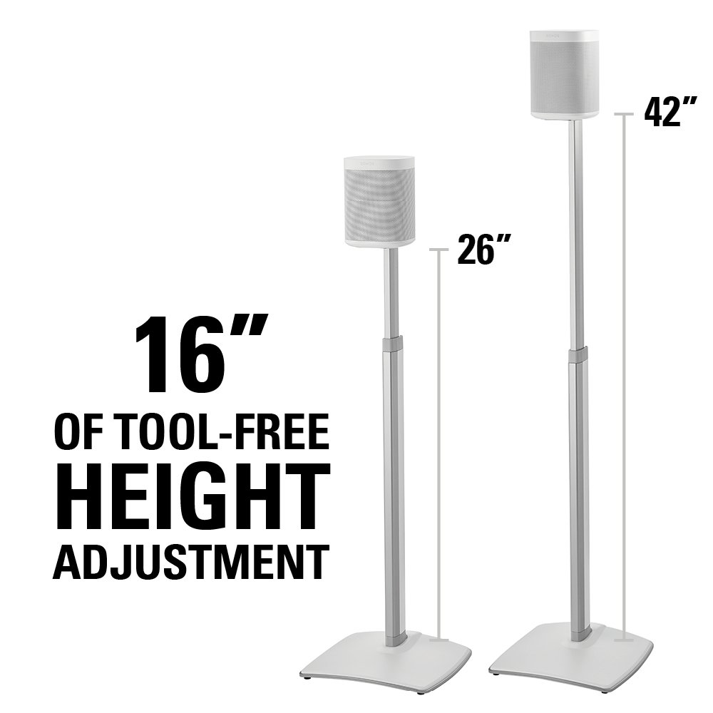 Sanus Adjustable Height Wireless Speaker Stands for SONOS ONE, ONE SL, Play:1 & Play:3 - Tool-Free 16