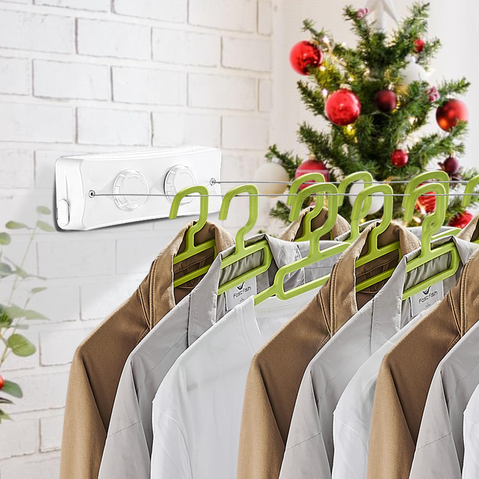 16.7Ft Retractable Clothesline - Heavy Duty Wall Mounted Laundry Drying Line for Indoor & Outdoor Use, White | Perfect for Small Spaces, Apartments, Camping & Travel