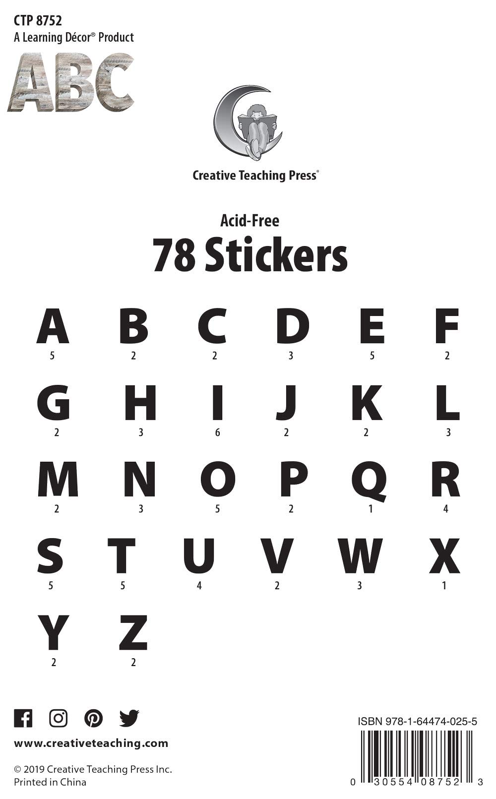 Creative Teaching Press Rustic Wood 2 Inch Uppercase Letter Stickers (8752) - Perfect for Classroom Decor, Scrapbooking & DIY Crafts