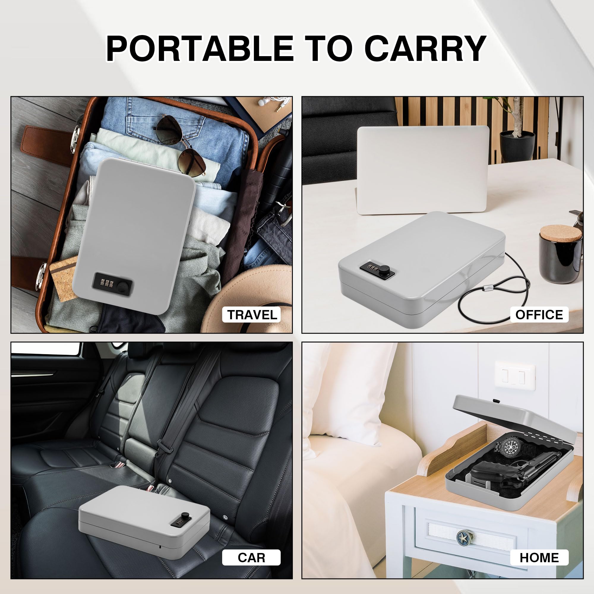 Secure Handgun Safe for Car & Home - Portable Pistol Safe with Key & Combination Lock - Compact Gun Lock Box for Travel, Vehicle, and Personal Use