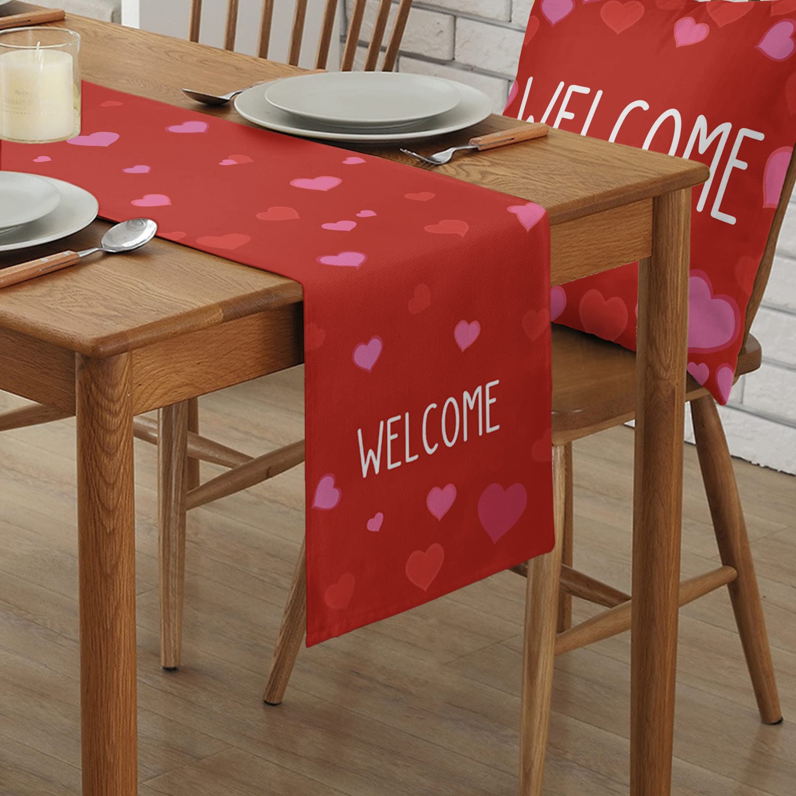 Valentine's Day Table Runner - Red and Pink Heart Design, 13x108 Inch Rectangle Dining Table Scarf for Kitchen, Wedding, Party, Holiday & Outdoor Decor - Perfect for Romantic Dinners and Special Occasions