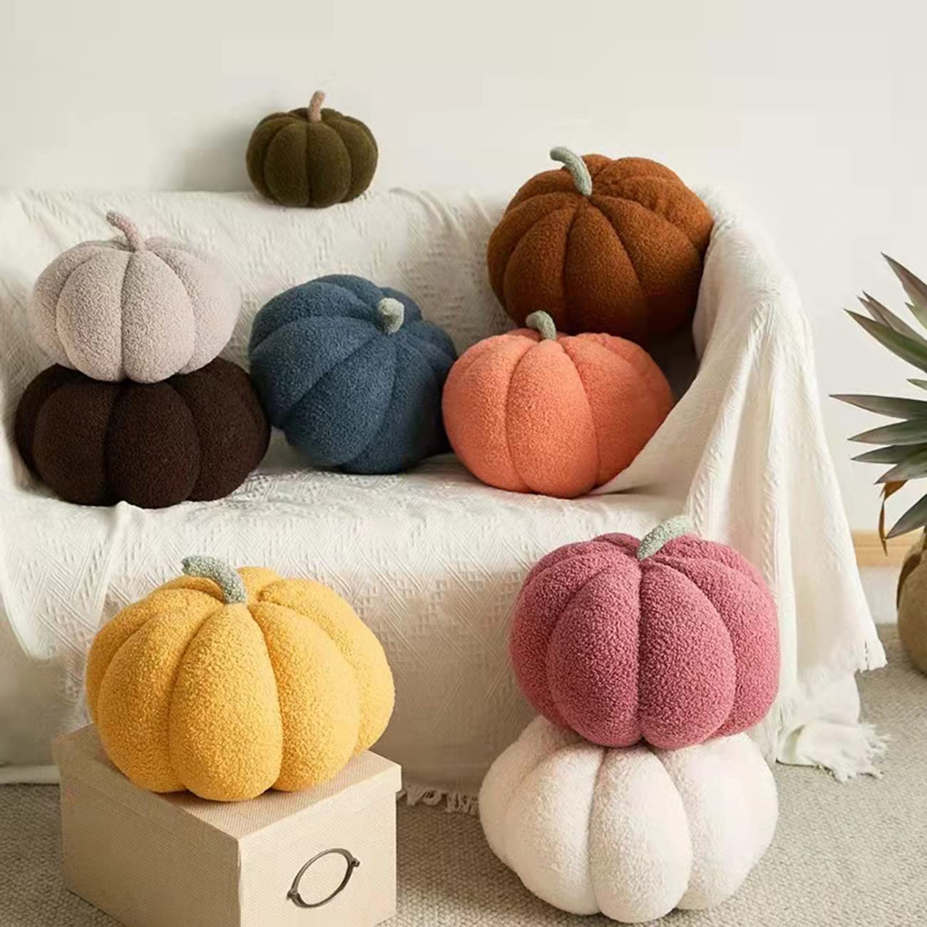 3D Pumpkin Sherpa Fleece Throw Pillow - Soft Plush Decorative Cushion for Bedroom, Sofa & Dorm Room Decor - Cozy Fall & Winter Home Accent (Brown, 13.8 Inch) - Perfect for Teen Girls' Room, Living Room & Seasonal Home Styling