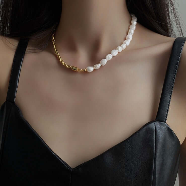 Baroque Freshwater Pearl Half Necklace with Rope Chain - Elegant Boho Jewelry for Women | Perfect for Weddings, Parties & Everyday Wear | HN904