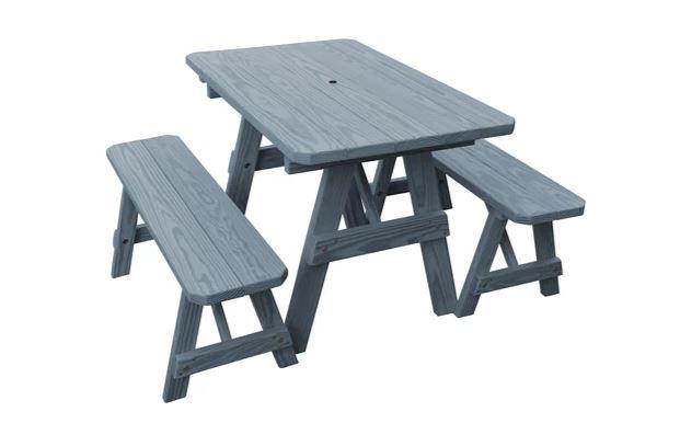 A & L Furniture Traditional Dining Table with 2 Benches - Free Umbrella Hole Included | Perfect for Patio, Garden & Outdoor Dining