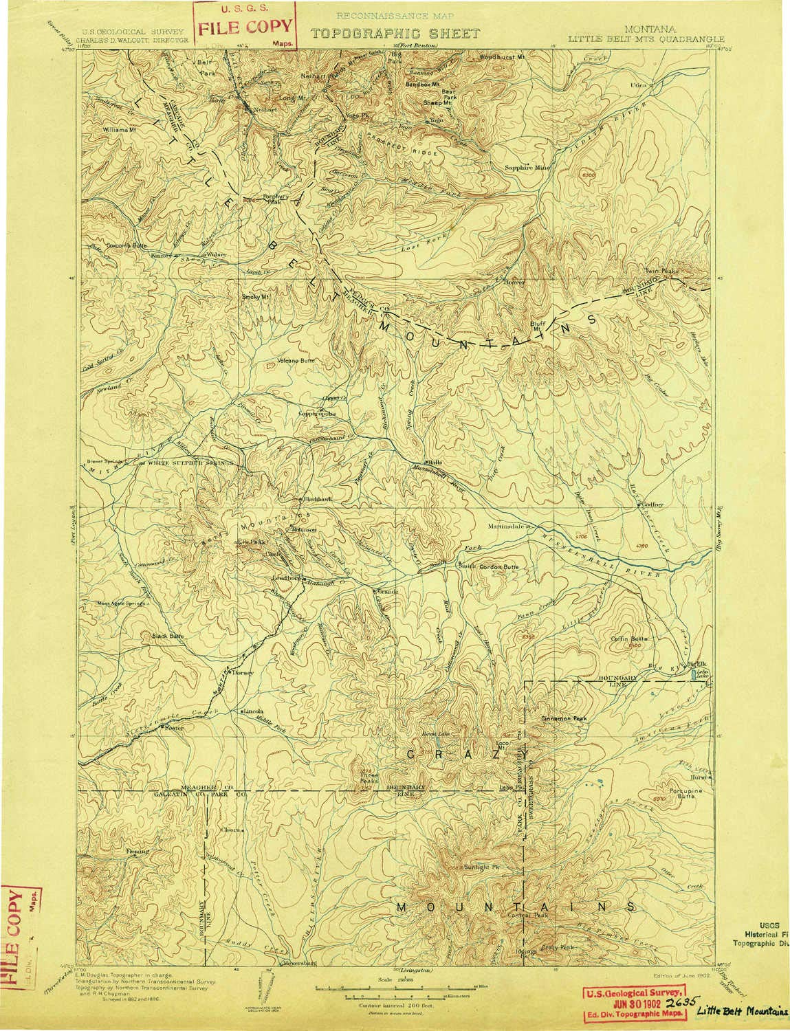 Little Belt MTS MT Topographic Map - 1:250000 Scale, 1 X 1 Degree, Historical 1902 Edition (19.7 x 15.1 Inches) - Perfect for Hiking, Geology Studies & Historical Research