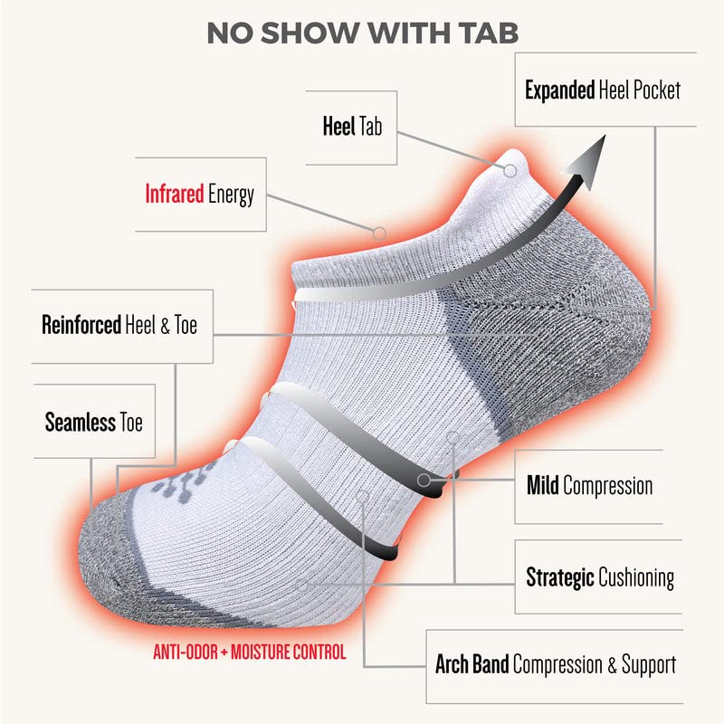 Men's No Show Socks - Breathable Running Socks with Compression & Infrared Technology - 3 Pairs Pack for Athletic Performance & Daily Comfort