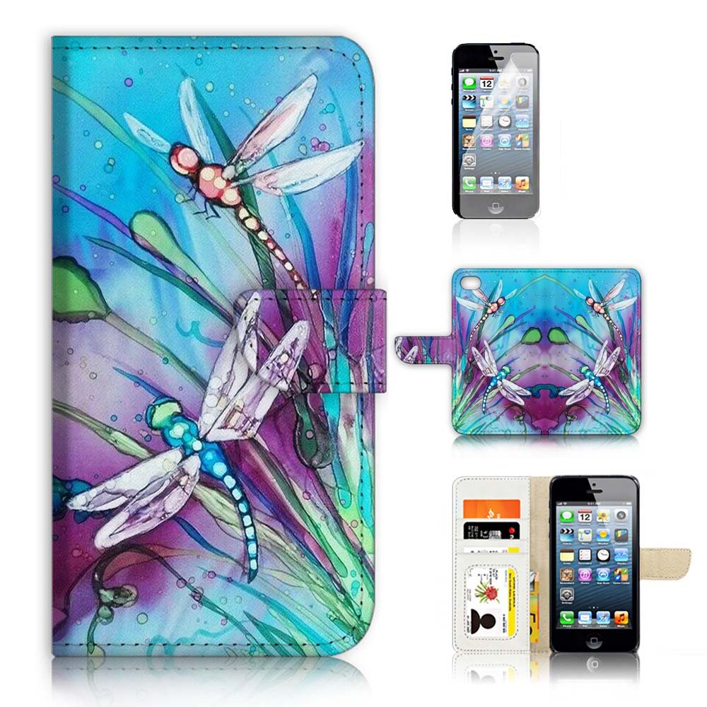Premium Flip Wallet Case Cover with Built-in Screen Protector for iPhone 8/7/SE 2 (2020) - A21094 Dragonfly Design | Slim Protective Phone Case with Card Slots for Daily Use & Travel