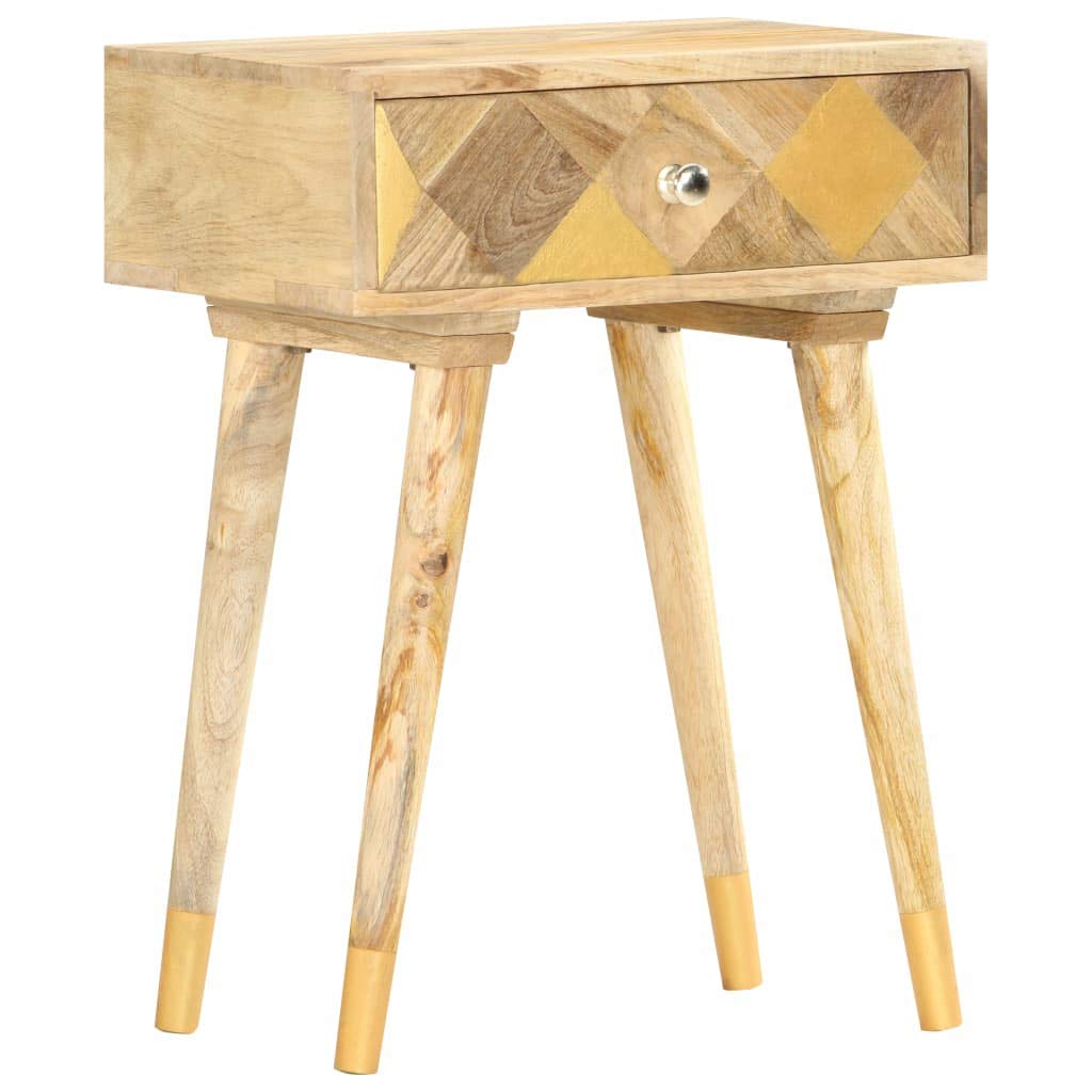 Modern Nightstand with Drawer - Solid Mango Wood Bedside Table, 16.9