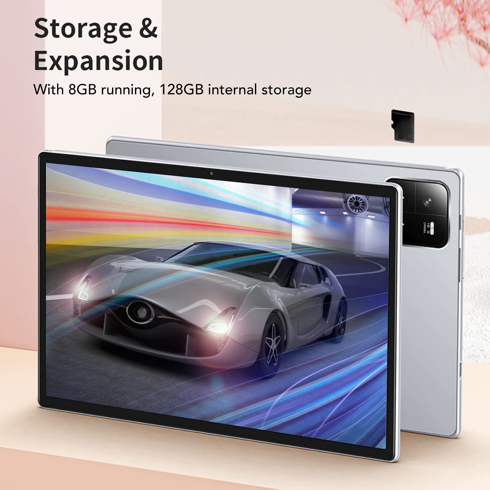 Jectse 10 Inch Android Tablet - 8GB RAM 128GB Storage, Octa-Core Processor, 8800mAh Battery, 16MP Dual Camera - HD 1920x1200 IPS Display - Silver (UK Plug) - Perfect for Work, Study & Entertainment