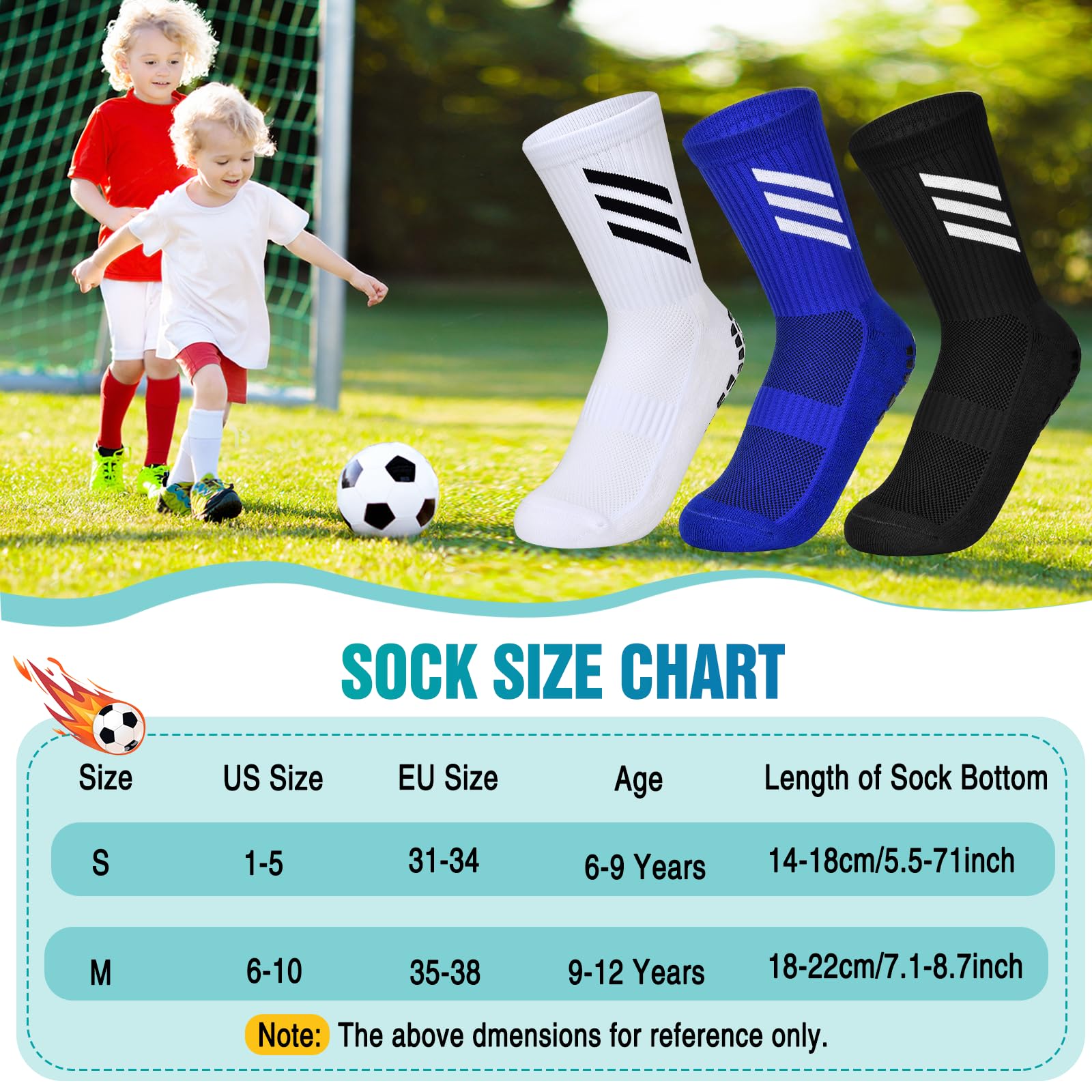 TEUEN Kids Non-Slip Soccer Socks - Breathable Athletic Grip Socks for Boys & Girls - Perfect for Football, Indoor Sports & Playground Activities