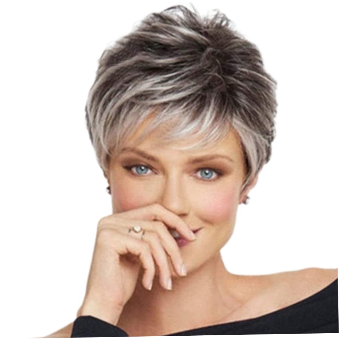 Short Gray Curly Synthetic Wig for Women - Heat Resistant Fiber Silver Grey Wig (11