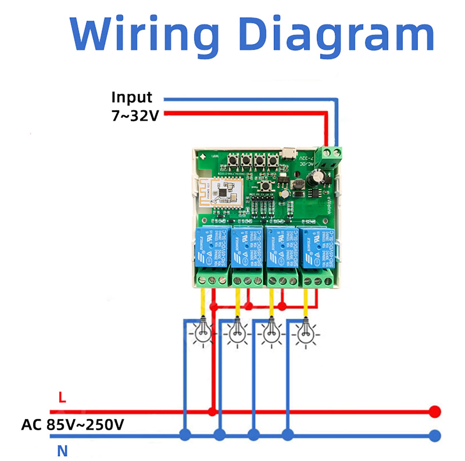 Newgoal 4 Channel Smart Switch, Momentary/Latching WiFi Relay, eWeLink APP Bluetooth Control Switch for DIY Smart Home - Compatible with Alexa & Google Home - Perfect for Home Automation & Remote Control