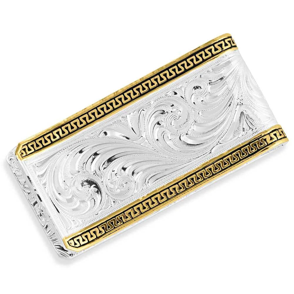 Two Tone Carved Longhorn Money Clip - Western Style Leather Wallet Accessory for Men | Perfect for Cash, Cards & ID Organizing | Great Gift for Cowboys, Ranchers & Western Enthusiasts