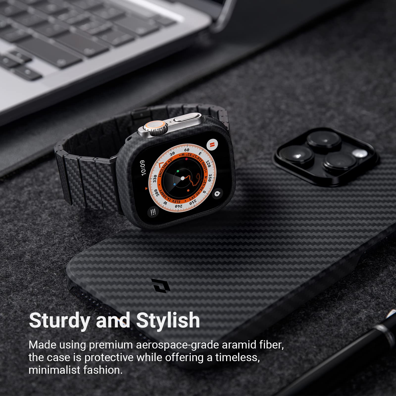 PITAKA Slim Aramid Fiber Case for Apple Watch Ultra 2/Ultra 49mm - Minimalist Protective Cover for Gym, Outdoor & Everyday Use [Air Case]