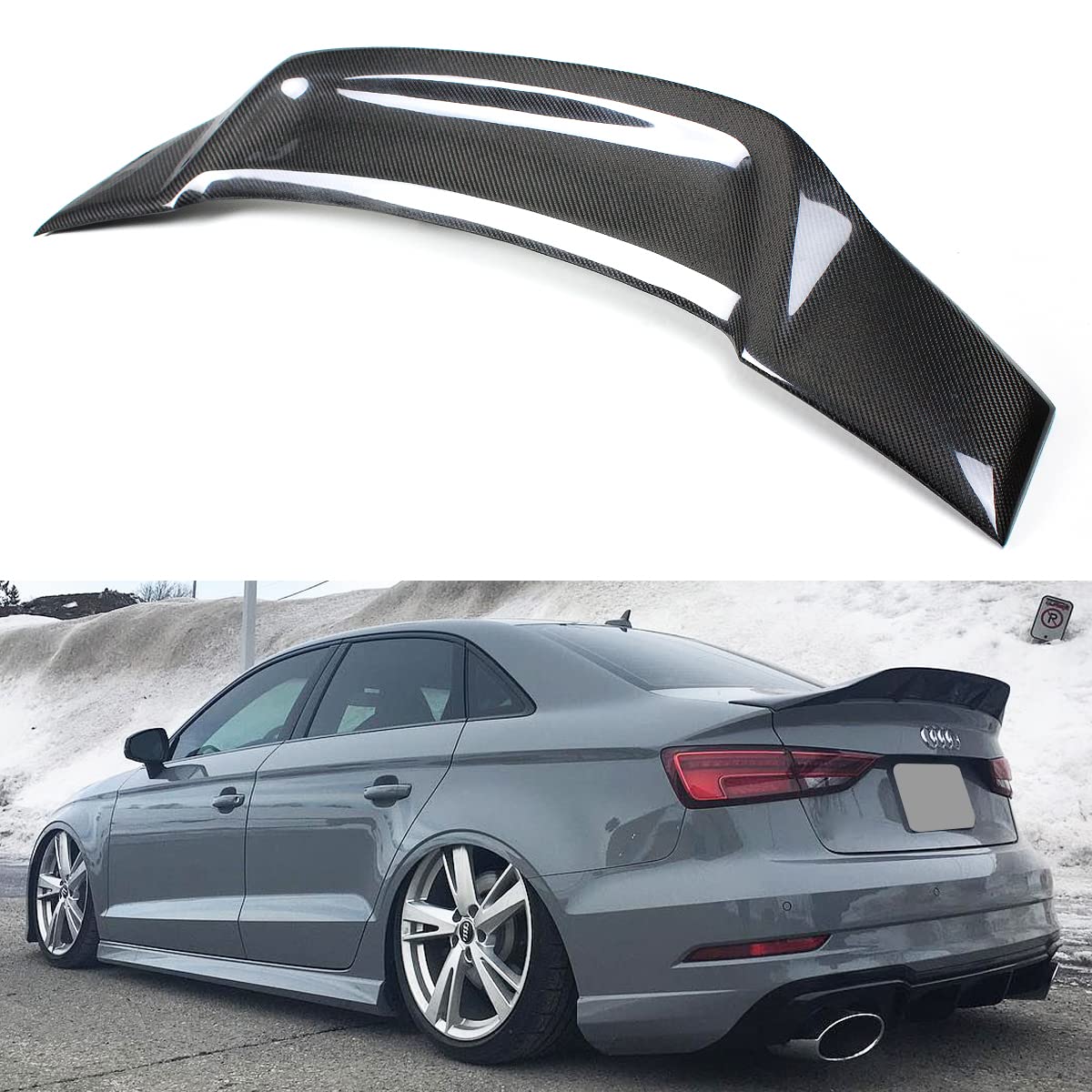 High Performance Carbon Fiber Duckbill Trunk Spoiler Wing for 2014-2020 Audi A3 S3 RS3 Sedan - RT Style Design - Enhances Aerodynamics & Sporty Look for Street Racing & Car Shows