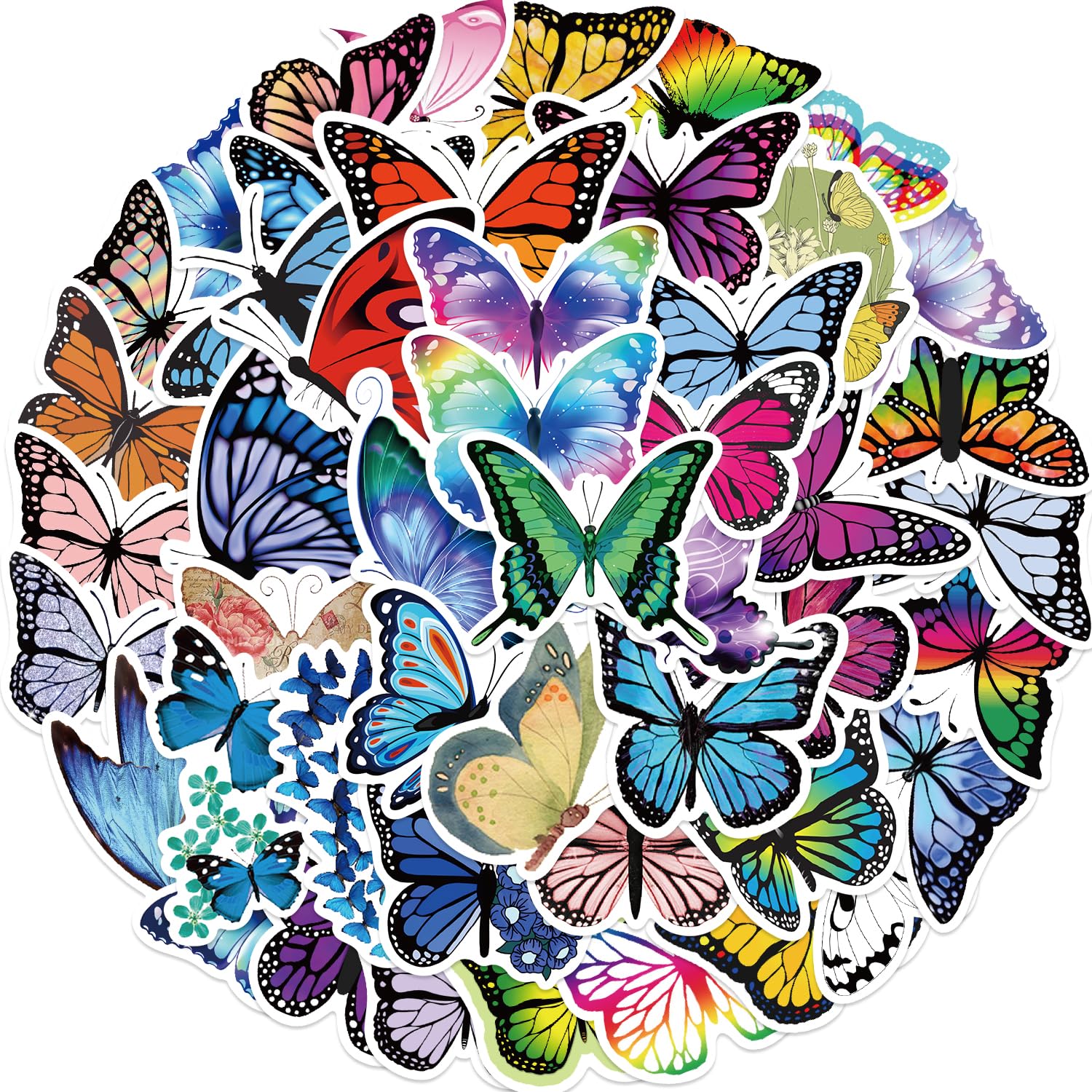 50PCS Colorful Butterfly Stickers - Waterproof Decorative Stickers for Laptop, Scrapbook, Water Bottle, Window Decor - Perfect for Teens & Adults DIY Crafts, Gift Wrapping & Journaling