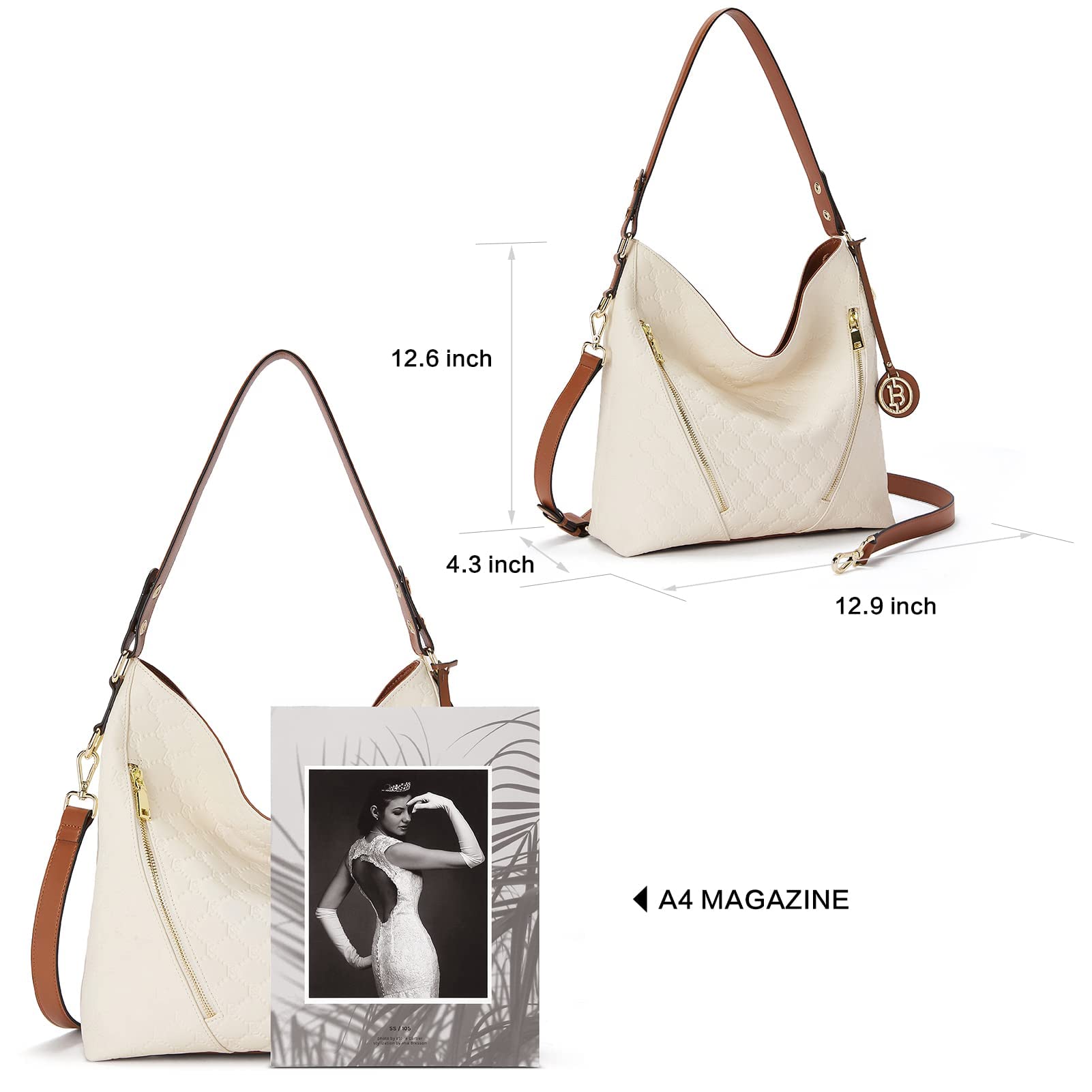 BOSTANTEN Women's Genuine Leather Handbag - Large Hobo Shoulder Bag with RFID Blocking, Credit Card Holder & Phone Clutch in Apricot | Stylish & Spacious for Work, Travel & Everyday Use