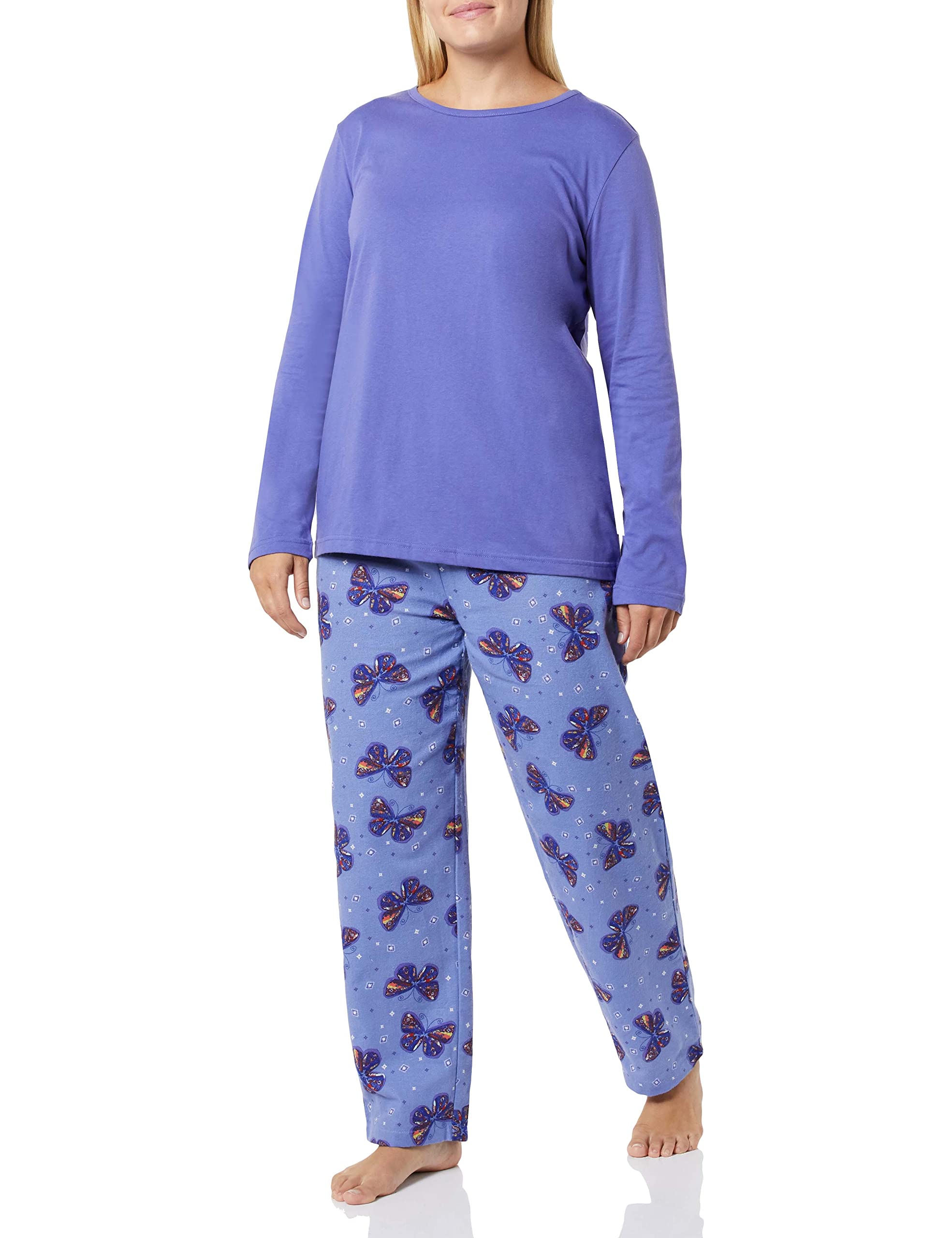Women's Cotton Knit Pajama Set with Plaid Flannel Lounge Pants - Cozy Sleepwear for Winter Nights & Holiday Comfort