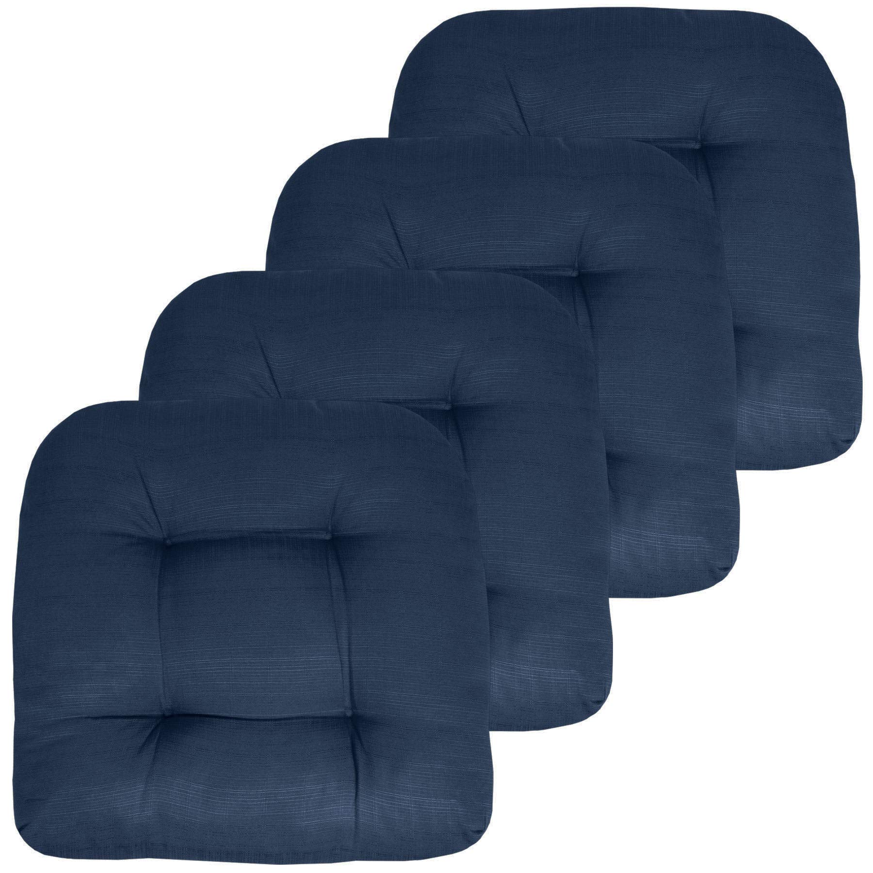 Premium Outdoor Chair Cushions 19x19 Inch - Thick Tufted Patio Seat Covers with Fiber Fill (Set of 3, Navy Blue) - Waterproof & Comfortable for Garden, Deck, Poolside Furniture