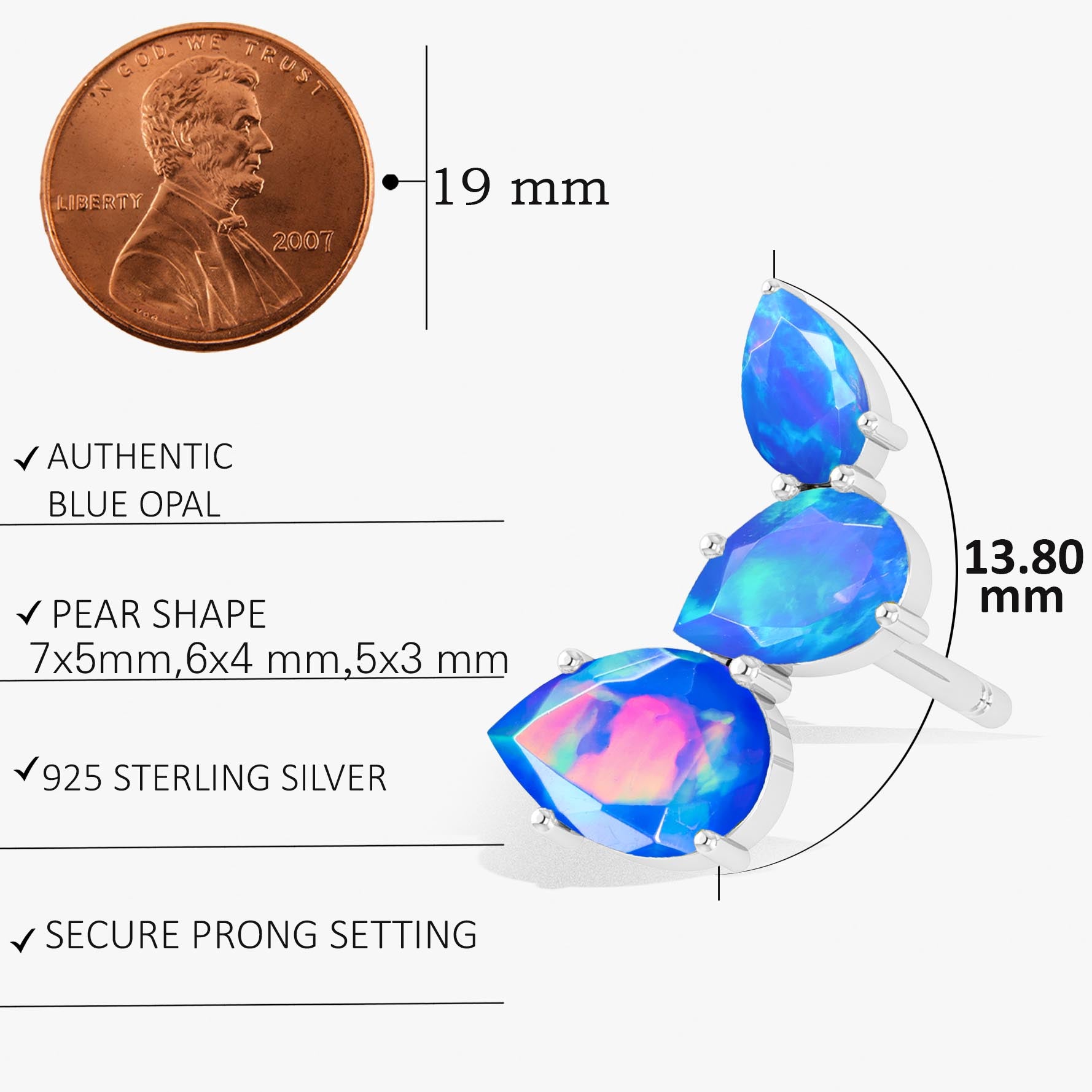 Blue Opal Pear Horn Style Stud Earrings for Women – Dainty Boho Jewelry for Everyday Wear & Special Occasions