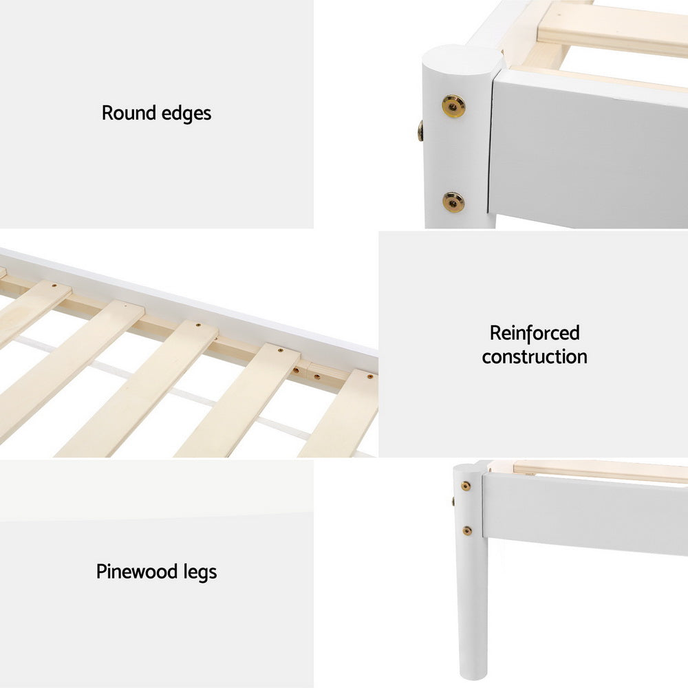 Daly Queen Wooden Bed Frame - White Solid Wood Platform Bed with Slats, No Box Spring Needed - Perfect for Master Bedroom, Guest Room & Modern Home Decor
