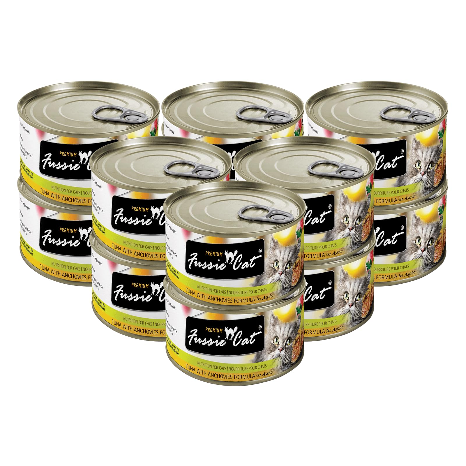 Fussie Cat Premium Tuna with Anchovies Wet Cat Food - Grain-Free, High Protein, Natural Ingredients - 5.5oz Cans (Pack of 24) - Healthy Meal for Adult & Senior Cats - Perfect for Picky Eaters & Weight Management