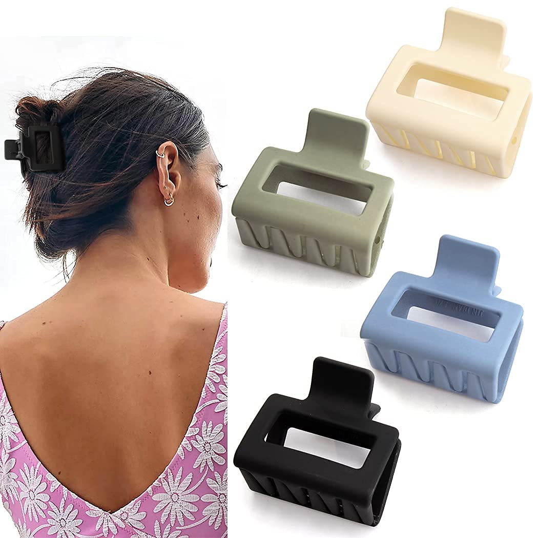 EPARTY 4-Pack Small Square Hair Claw Clips for Women with Thin Hair - Butterfly Barrettes Hairpins for Ponytail, Bun & Updo Hairstyles - Perfect for Work, Gym, Wedding & Daily Use