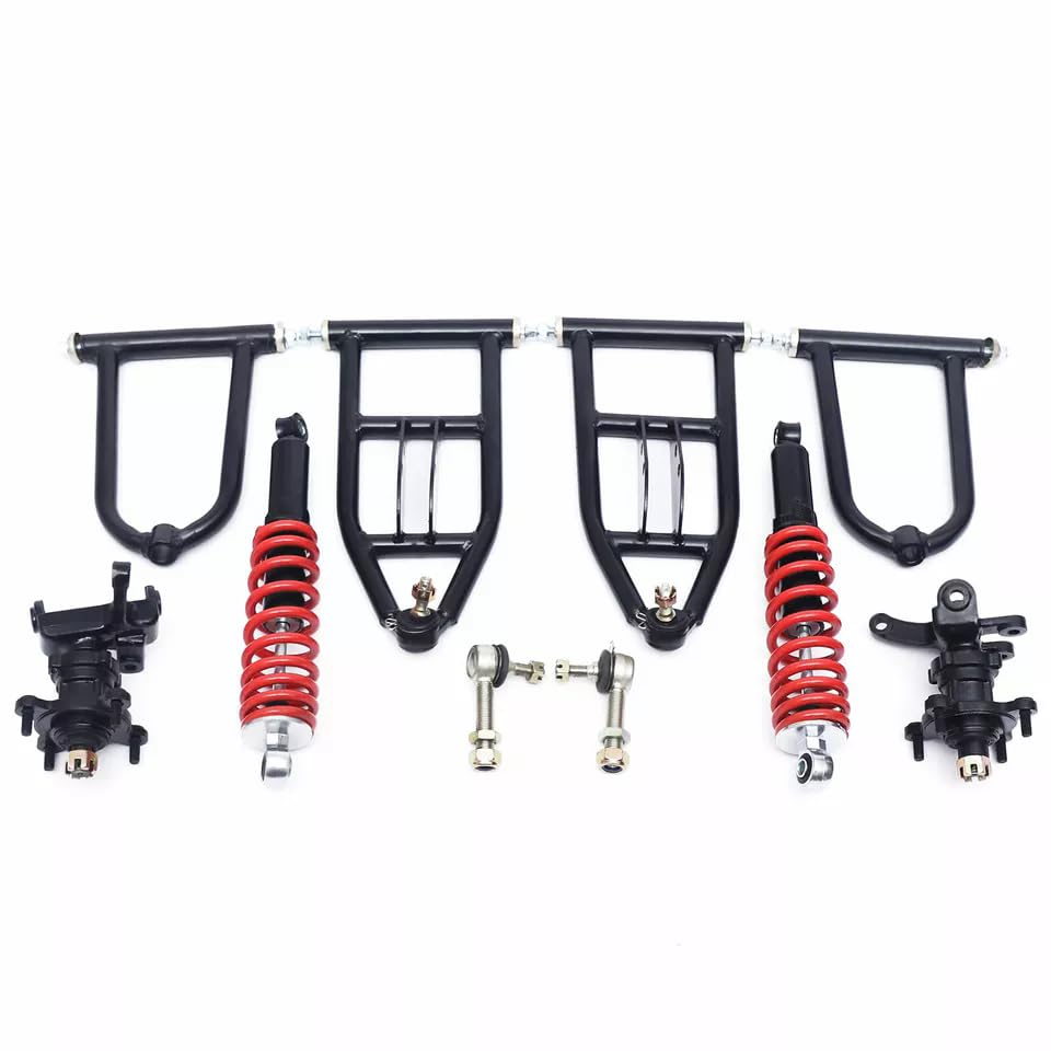 340MM Front Suspension Arm Set Assembly - Upper & Lower Swingarm with 2x Steering Strut Knuckle Spindle & Wheel Hub - Compatible with Quad Bike, Buggy, Electric ATV, Go Kart - Flange Hole Φ8 - Perfect for Off-Roading, Racing & Adventure Riding
