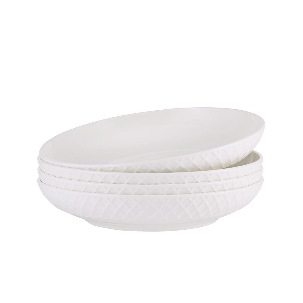 Premium White Ceramic Pasta Bowls - Set of 4, Microwave & Dishwasher Safe - Perfect for Italian Pasta, Salad, Soup & Dessert Serving - Elegant Dining & Entertaining Tableware