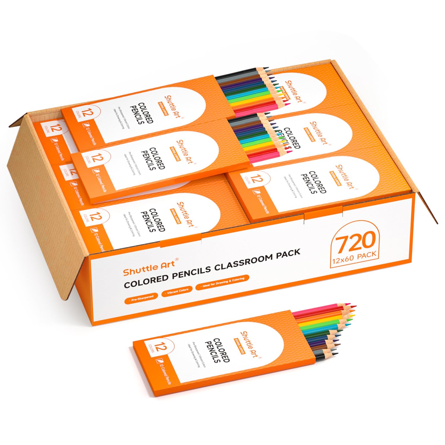 Shuttle Art 720 Colored Pencils Bulk - 12 Vibrant Colors, Pack of 60 Pre-Sharpened Wooden Coloring Pencils for Kids, Teachers & Artists - Perfect for Classroom, School Supplies, Art Projects & Adult Coloring Books