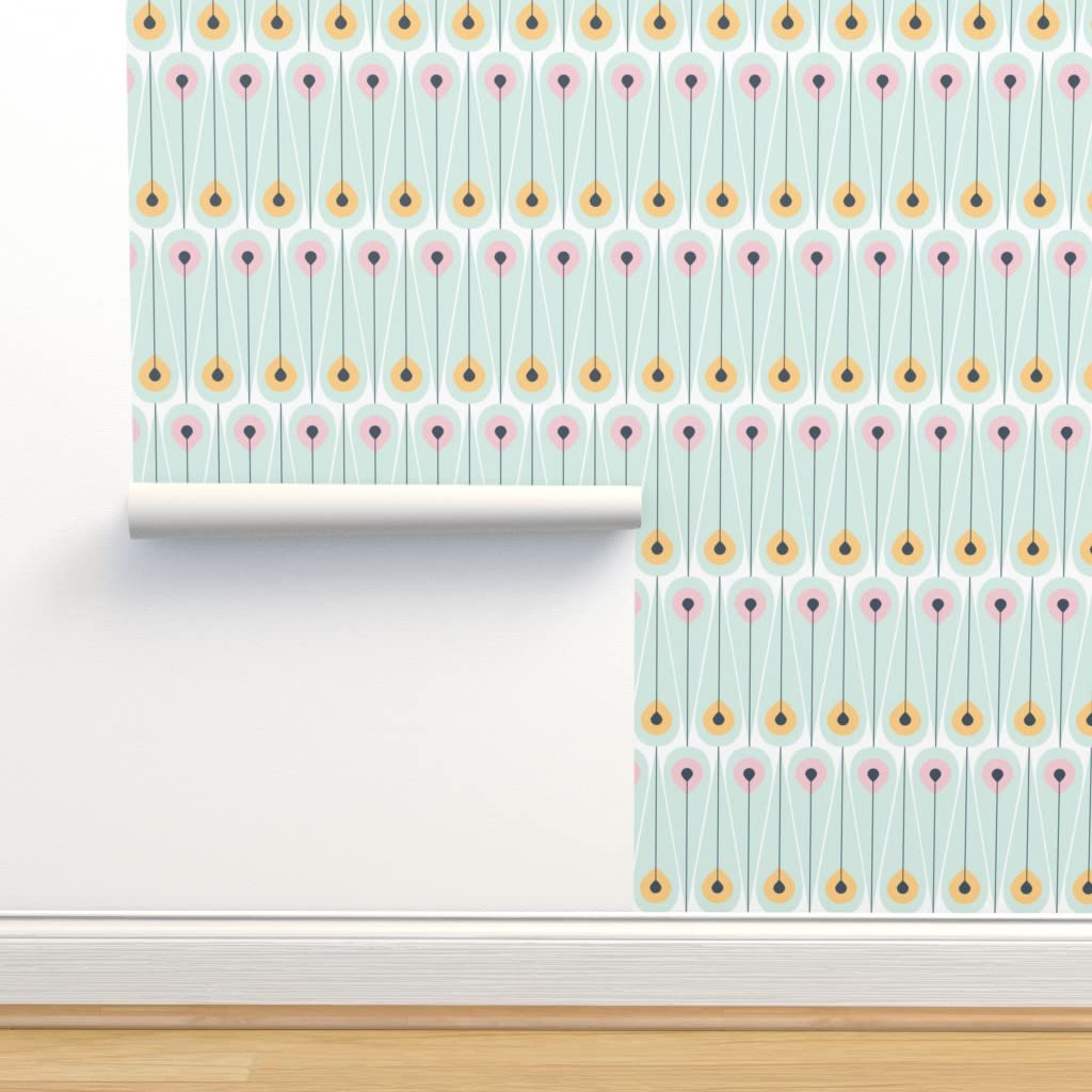 Peel & Stick Wallpaper 9ft x 2ft - Retro Peacock Geometric Feather Boho Pastel Custom Removable Wallpaper | Self-Adhesive Wall Decal for Bedroom, Living Room, Nursery & Office Decor | Easy DIY Home Improvement