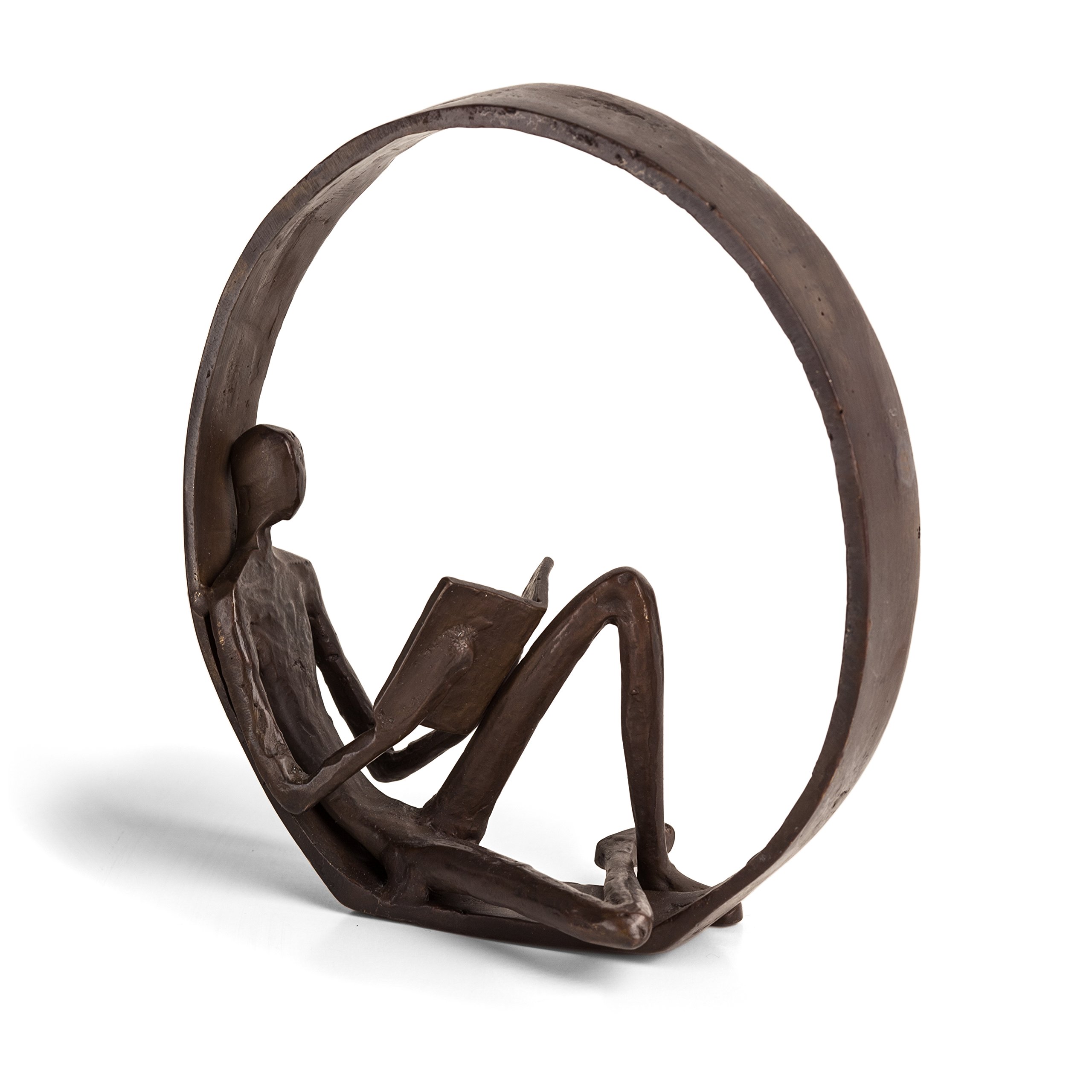 Ergonomic Encircled Reader Iron Sculpture - Handcrafted Home & Office Decor for Book Lovers - Perfect for Bookshelves, Desks, and Gift Giving
