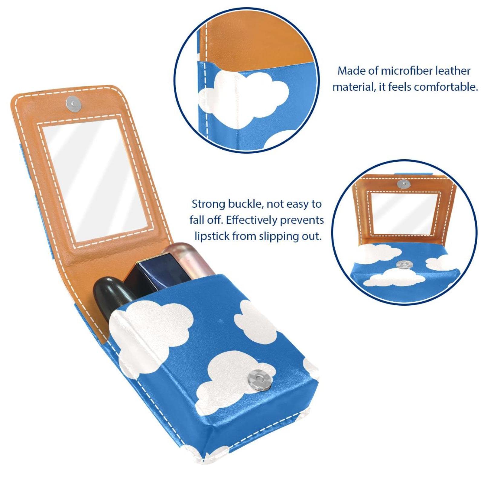 Personalized Lipstick Case - Portable Makeup Bag & Cosmetic Pouch Organizer with White Cloud Blue Background - Perfect for Travel, Daily Use & Gift Giving