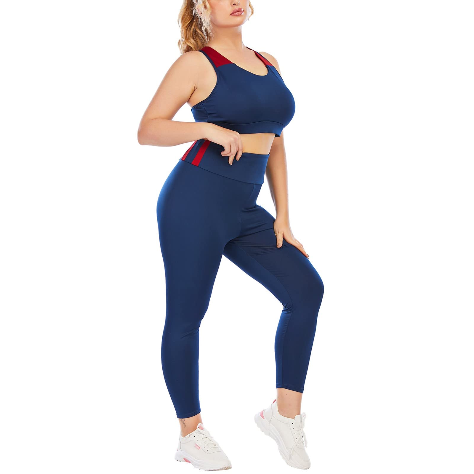 Women's 2-Piece Workout Outfit Set - High Waisted Yoga Leggings with Stretch Sports Bra - Summer Activewear Tracksuit (Blue, XL) | Gym, Yoga, Running & Casual Wear