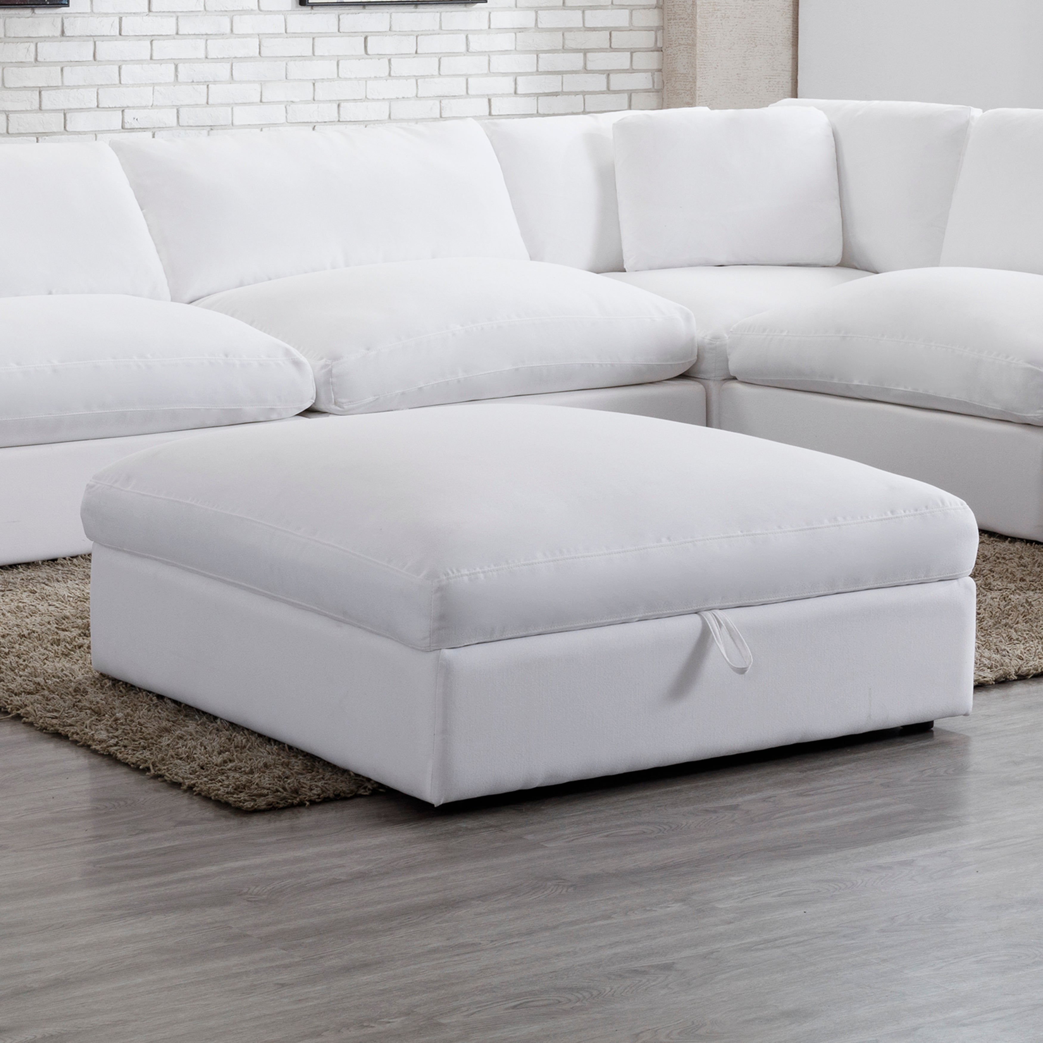 Rivas Contemporary White Feather Fill Ottoman - Soft & Stylish Footrest for Living Room, Bedroom, or Nursery