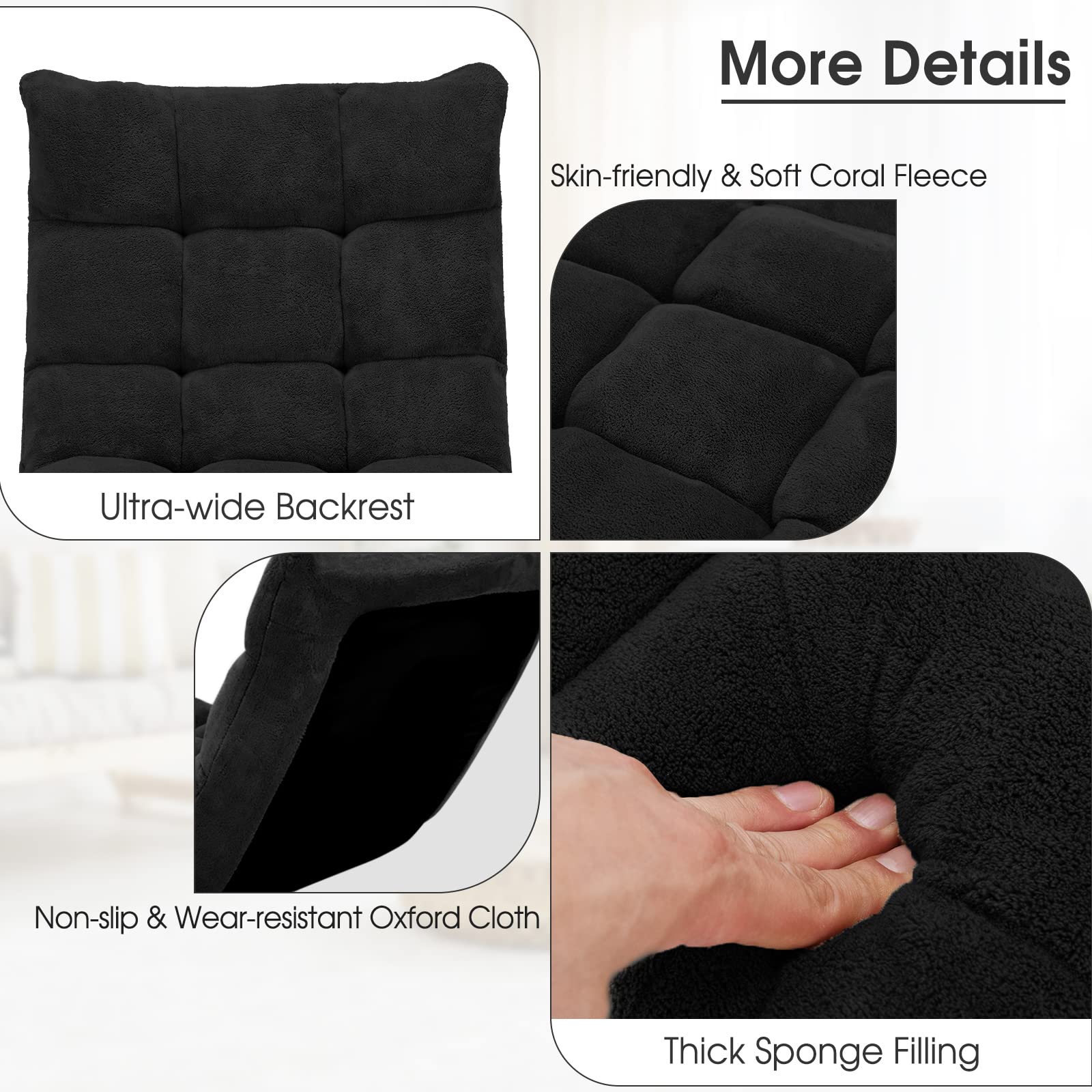Giantex Adjustable Folding Floor Chair with Back Support - 14 Position Recliner, Padded Sleeper Bed & Gaming Chair for Adults - Perfect for Meditation, Living Room Lounging & Bedroom Relaxation - Black