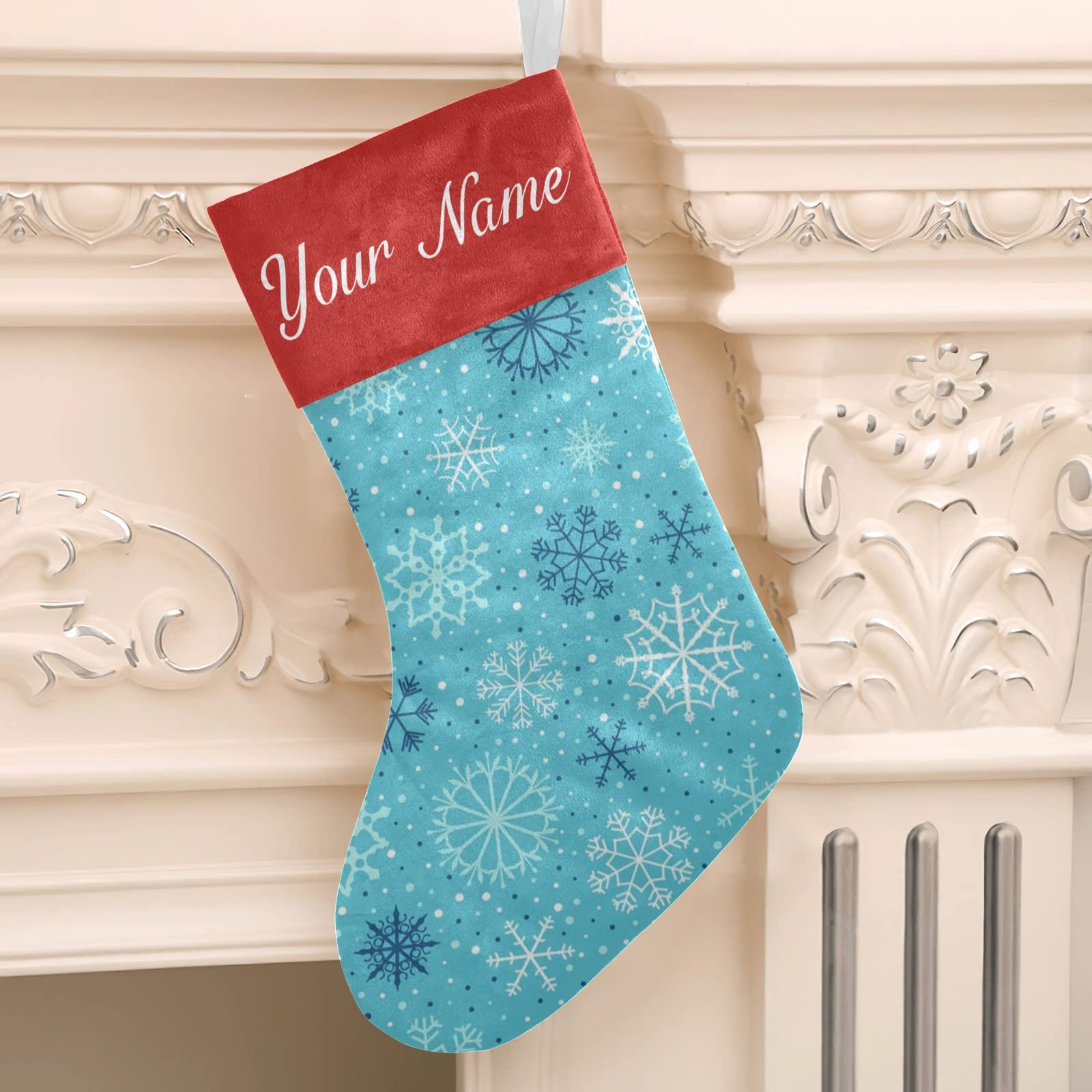 Personalized Snowflake Blue Christmas Stockings with Custom Names - 17.52 x 7.87 Inch Holiday Decor for Family, Party & Gift Exchange - Perfect for Fireplace Mantel, Tree Decorations and Festive Home Decor