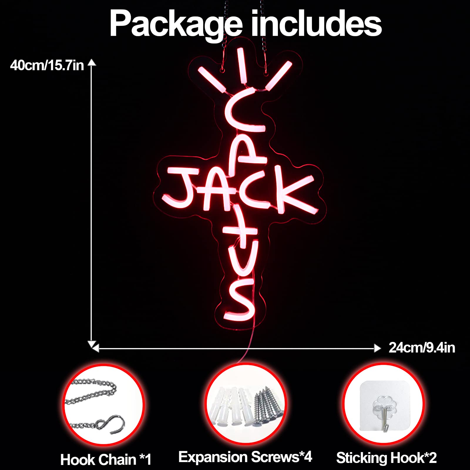 Cactus Jack Neon Sign - Red LED Wall Art for Bedroom, Home Bar & Pub Decor | USB Powered Rap & West Coast Themed Party Light
