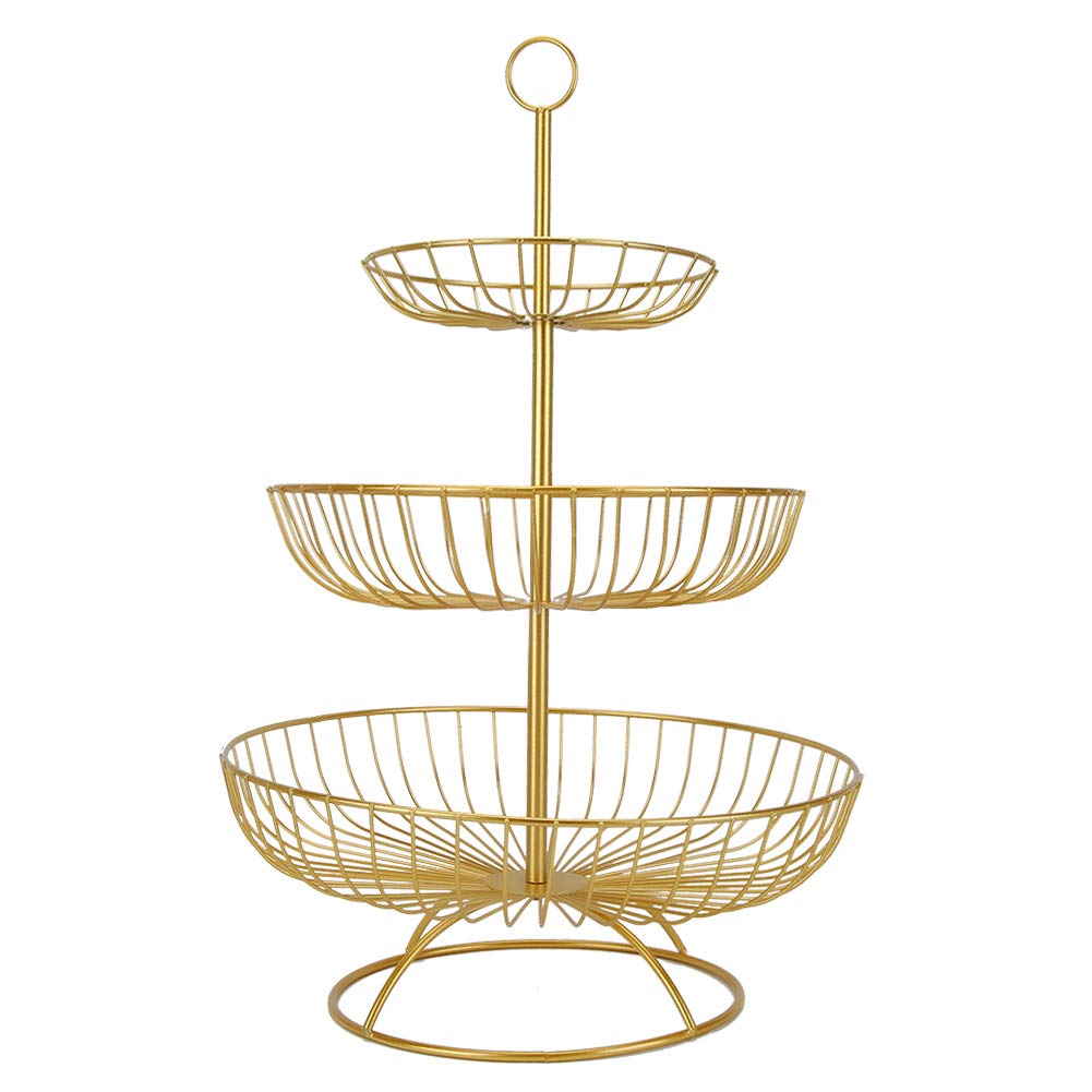 3-Tier Fruit Basket - Gold Serving Tray for Weddings, Parties & Buffets