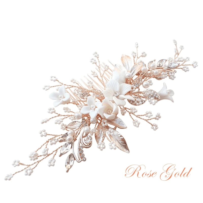Elegant Rose Gold Bridal Hair Comb with Swarovski Crystals & Pearls - Perfect for Weddings, Prom & Special Occasions | A1986