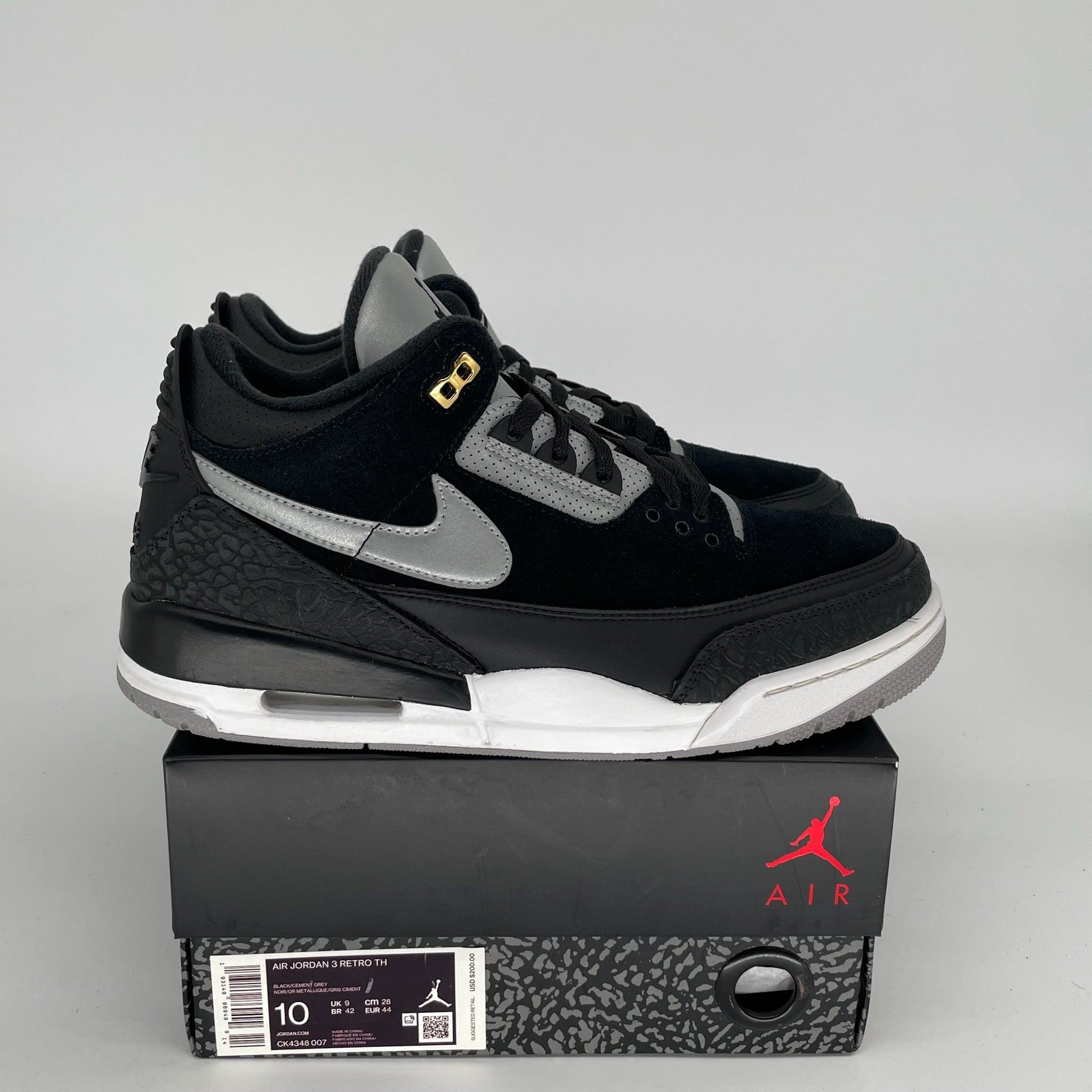 Original Air Jordan 3 Retro Tinker Black Cement Gold Men's Basketball Shoes Size 10 - Style CK4348-007 | Sneakers for Streetwear, Casual Outfits & Basketball Games