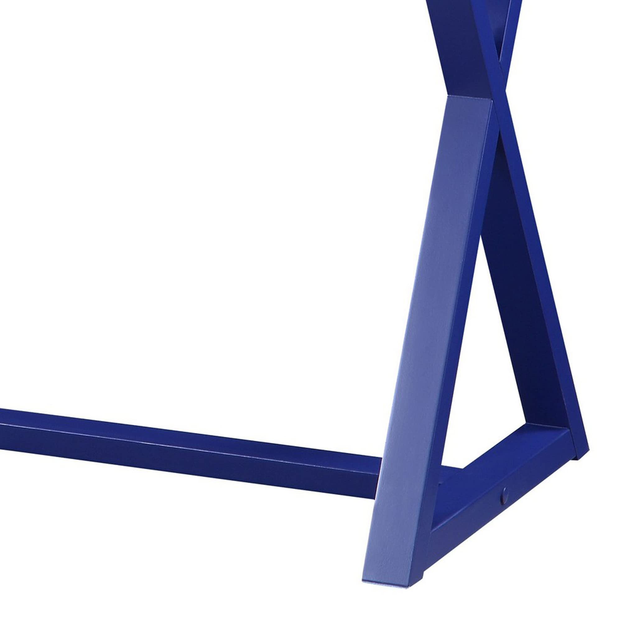 Benjara Blue Writing Desk with X-Shaped Base & Center Drawer - Home Office Furniture for Small Spaces, Study Room & Dormitory