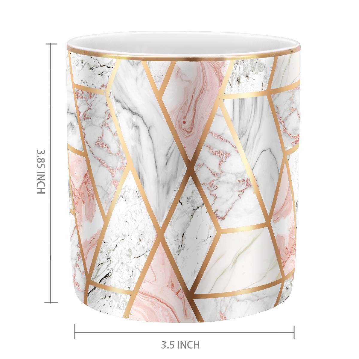 Waveyu Ceramic Desk Organizer - Rose Gold Marble Pencil Cup & Makeup Brush Holder | Durable Office & Classroom Supplies | Perfect for Organizing Pens, Pencils, Brushes on Work Desk or Study Table